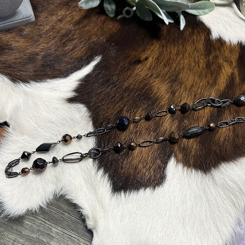 Lia Sophia Black and Brown  and copper Beaded Necklace